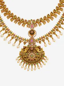 Kushal's Fashion Jewellery Gold-Plated Ruby Studded & Beaded Necklace