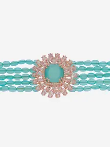 Kushal's Fashion Jewellery Copper Rose Gold-Plated Cubic Zirconia Studded Necklace