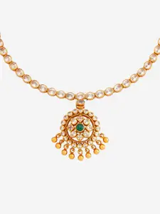 Kushal's Fashion Jewellery Silver Gold-Plated Artificial Stones Studded Temple Necklace