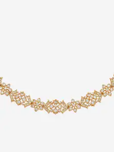 Kushal's Fashion Jewellery Rose Gold-Plated & White Stone Embellished Bridal Necklace Set