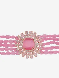Kushal's Fashion Jewellery Rose Gold-Plated Zircon Studded Necklace