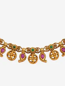 Kushal's Fashion Jewellery Copper Gold-Plated Stones Studded Antique Necklace