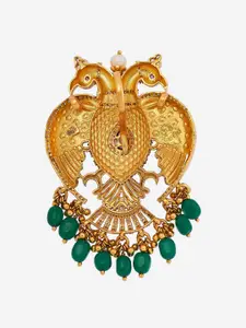 Kushal's Fashion Jewellery Gold-Plated Contemporary 92.5 Pure Silver Ruby Temple Pendant