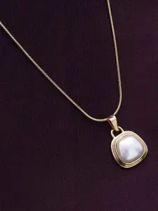 PALMONAS Gold-Plated Cubic Zirconia Stone Pendant With Chain