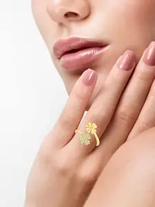 Vighnaharta Gold-Plated CZ-Studded Adjustable Finger Ring