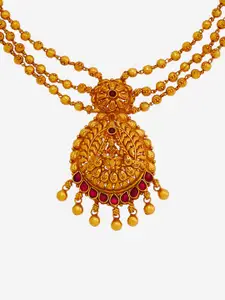 Kushal's Fashion Jewellery 92.5 Pure Silver Gold-Plated Temple Necklace