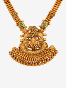Kushal's Fashion Jewellery Copper Gold-Plated Stones Studded Antique Necklace