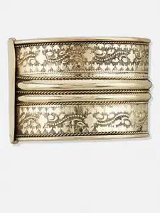 ATIBELLE German Silver Floral-Textured Cuff Bangle