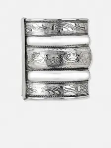 ATIBELLE Silver Plated Floral & Textured Cuff Bangle