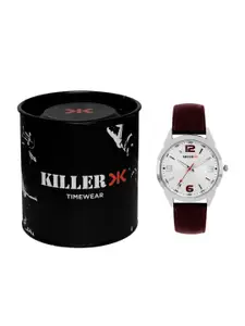 Killer Men Patterned Dial & Leather Bracelet Style Straps Analogue Watch KLMO66C