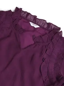 U.S. Polo Assn. Women Puffed Sleeves Ruffled Top