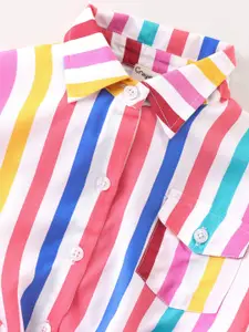 CrayonFlakes Girls Striped Shirt Collar Short Sleeves Shirt with Palazzo