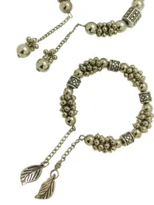 FEMMIBELLA Set of 2 Silver Plated Charm Bracelet