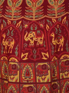 Exotic India Elephants & Peacocks Printed Pure Cotton Sanganeri Long Skirt