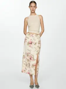 MANGO Floral Print Midi Skirt With Slit