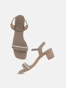 DressBerry Olive Green Embellished Block Heels