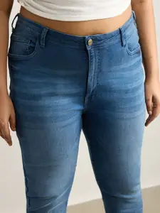 FREAKINS Women Plus Size Skinny Fit High-Rise Stretchable Light Fade Jeans