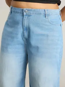 FREAKINS Women Plus Size Straight Fit High-Rise Light Fade Pure Cotton Jeans