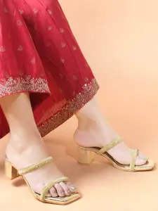 DressBerry Gold Toned Strappy Block Heels