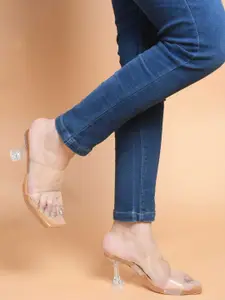 DressBerry Tan Open Toe Block Heels