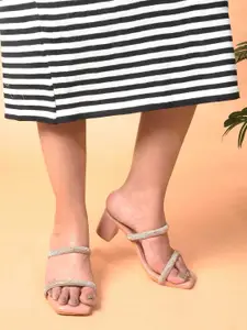 DressBerry Nude Embellished Block Heels