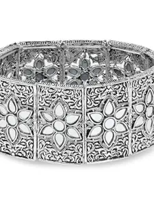 I Jewels Oxidised Silver-Plated Cuff Bracelet