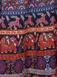 Exotic India Mood Indigo Elephant & Deers Printed Wrap Around Skirt