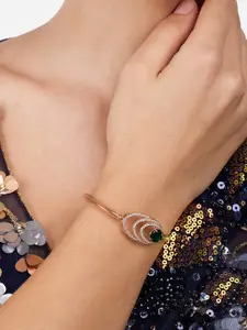 AMI Set of 2 Rose Gold-Plated Cubic Zirconia-Studded Brass Kada Bracelet