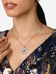 AMI Rose Gold-Plated & CZ Studded Pendant With Chain