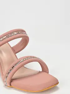 SCENTRA Embellished Open Toe Block Heels