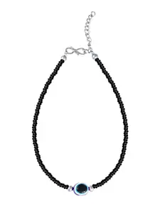 MEENAZ Silver Plated Artificial Beads Stainless Steel Anklet