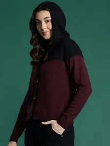 DressBerry Colourblocked Hooded Front-Open Sweater