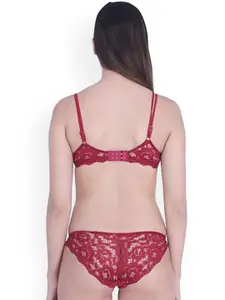 BRACHY Self Design Lace Heavily Padded Push Up Bra With Low-Rise Brief