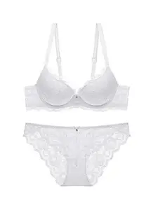 BRACHY Lace Heavily Padded Push Up Bra With Low-Rise Brief