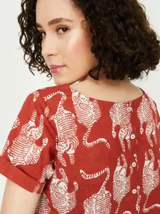 max Animal Print Puff Sleeve Crop Top