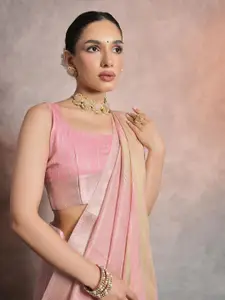 Mitera Pink Striped Zari Banarasi Saree