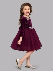 Pink Chick Girls Bell Sleeve Applique Net Fit & Flare Dress