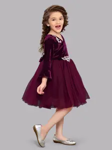 Pink Chick Girls Bell Sleeve Applique Velvet Fit & Flare Dress