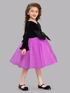 Pink Chick Girls Bell Sleeve Bow Net Fit & Flare Dress
