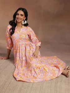 Libas Floral Printed Ruffled Empire Midi Dress