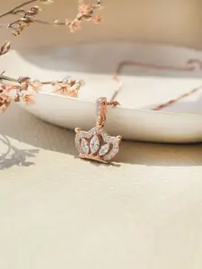 MANNASH 92.5 Sterling Silver Rose Gold-Plated CZ-Studded Pendant With Chain