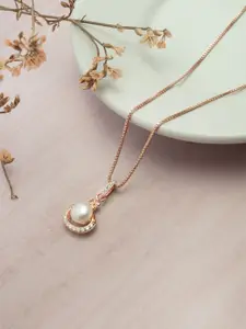 MANNASH 925 Sterling Silver Rose Gold-Plated Pearl Beaded Pendant