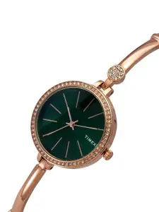 Timex Women Brass Embellished Dial & Bracelet Style Straps Analogue Watch TWEL18406