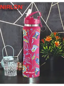 NIRLON Black & Pink Floral Printed Stainless Steel Sipper Water Bottle 750 ml