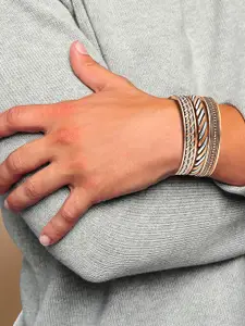 Peora Set of 3 Rose Gold-Plated Chakra Yoga Meditation Adjustable Cuff Bracelets