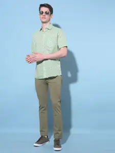 Crimsoune Club Classic Floral Printed Spread Collar Slim Fit Cotton Casual Shirt