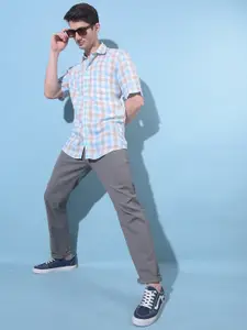 Crimsoune Club Resort Collar Slim Fit Gingham Checked Casual Shirt