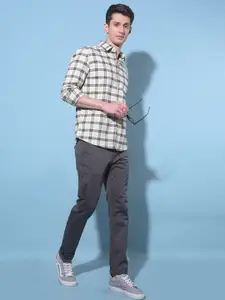 Crimsoune Club Resort Collar Slim Fit Checked Long Sleeves Cotton Casual Shirt