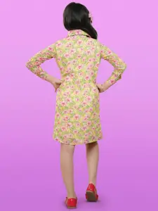 BAESD Floral Printed Cuffed Sleeves Georgette Shirt Dress