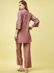 KALINI Floral Embroidered Three Quarter Sleeve Top And Trouser